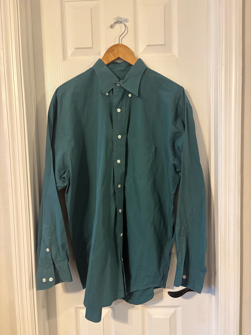 Vintage Banana Republic Safari Travel Shirt Mens M Teal Cotton Button Down Hong